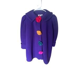 Ali Mac Girls Purple Knee-Length Coat with Flower Buttons